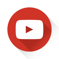 A white play button inside a red circle